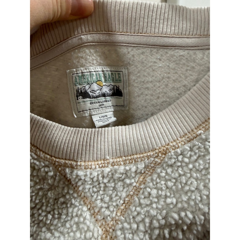 American Eagle Cozy Teddy Sherpa Sweatshirt Women's Large Creamy Beige - Picture 2 of 3